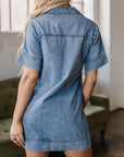 Denim Collared V-Neck Pocketed Dress