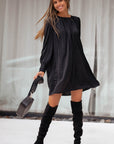 Rowan Solid Bishop Sleeve Pleated Mini Dress