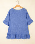 Plus Size Ruffle Raglan Short Sleeve Blouse