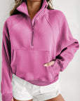 Solid Fleece-Lined Half-Zip Up Collar Sweatshirt