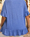 Plus Size Ruffle Raglan Short Sleeve Blouse