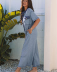Emmie Half Placket Chest Pockets Wide Leg Jumpsuit