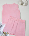 Aria 2 Pieces Mineral Wash Cotton Tank Top Lined Split Skirt Set