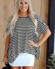 Alia Stripe Batwing Sleeve Crewneck Oversized Top