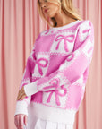 Pink Sweet Bow Two Tone Checkered Sweater