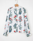 Floral Frilled V-Neck Long Sleeve Buttoned Shirt