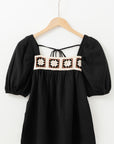 DAVINA CROCHET SQUARE NECK TEXTURED SHORT SLEEVE BLOUSE