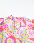 Abstract Floral Ruffle Buttoned Dress