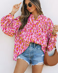 Leopard Balloon Sleeve Button-Up Shirt