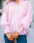 Stripe Smocked Cuff Buttoned Shirt