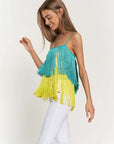 Fringe Overlay Cross Straps Party Cami Top