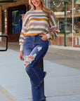 Caroline Striped Hollowed Knitted Loose Sweater