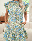 Floral Pleated Ruffle Sleeve Dress