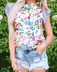 Mariah Floral Striped Ruffled Sleeve Blouse