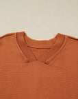 Colorblock Raw Edge Bubble Sleeve V-Neck Sweater