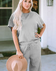 Solid Textured T-Shirt and Drawstring Pants Set