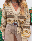 Western Knit Buttoned V-Neck Cardigan Sweater