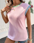Colorblock Corded Knit Crewneck Tee