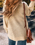 Solid Eyelet V-Neck Drop Shoulder Sweater