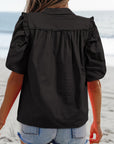 Frilled Puff Sleeve Buttoned Shirt