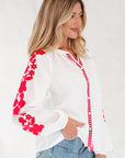Floral Embroidered Puff Long Sleeve Shirt