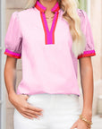 Stripe V-Neck Puff Sleeve Blouse