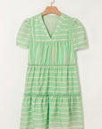 Stripe V-Neck Ruffle Tiered Dress