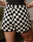 Checker Drawstring Elastic Waist Shorts