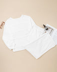 Plus Size Solid Raw Seam Top and Drawstring Pants Set