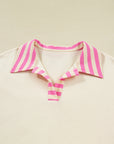 Plus Size Stripe Colorblock Collared Drop Shoulder Top