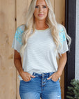 Chana Stripe Floral Sleeves Top