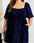 Plus Size Ruched Velvet Puff Sleeve Mini Dress