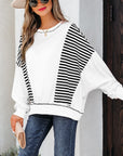 Stripe Colorblock Patchwork Contrast Stitch Sweatshirt