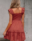 Geometric Embroidered Ruffle Mini Dress