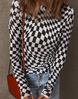 Checker Mesh Long Sleeve Top