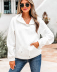 Magnolia Cable Lattice Texture Kangaroo Pocket Hoodie