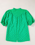 Eyelet Embroidered Puff Sleeve Blouse