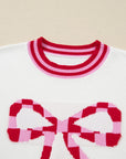 Christmas Stripe Trim Bow Crewneck Sweater