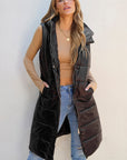 Black Hooded Long Quilted Vest PLUS Coat