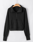 Solid Fleece-Lined Half-Zip Up Collar Sweatshirt
