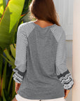 Stripe Patchwork Raglan Long Sleeve Top