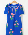 Floral Split Neck Mini Dress