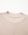 Ribbed Patchwork Textured Knit Puff Sleeve Sweater