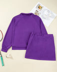 Plus Size Solid Half Zip Pullover and Mini Skirt Set