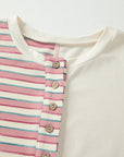 Stripe Patchwork Long Sleeve Henley Top