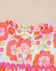 Floral Ric-Rac Ruffle Sleeve Blouse