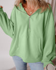 Kate Fleece Lined Half Zipper Kangaroo Pockets Loose Hoodie