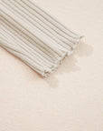 Solid Ribbed Lace Neckline Long Sleeve Top