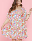 Lea Puff Sleeve Square Neck Plus Babydoll Dress