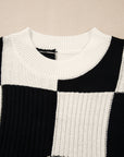 Colorblock Checker Short Sleeve Sweater